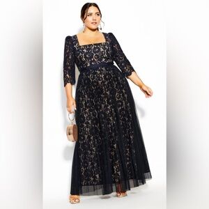 City Chic Navy Lace Long Sleeve Gown